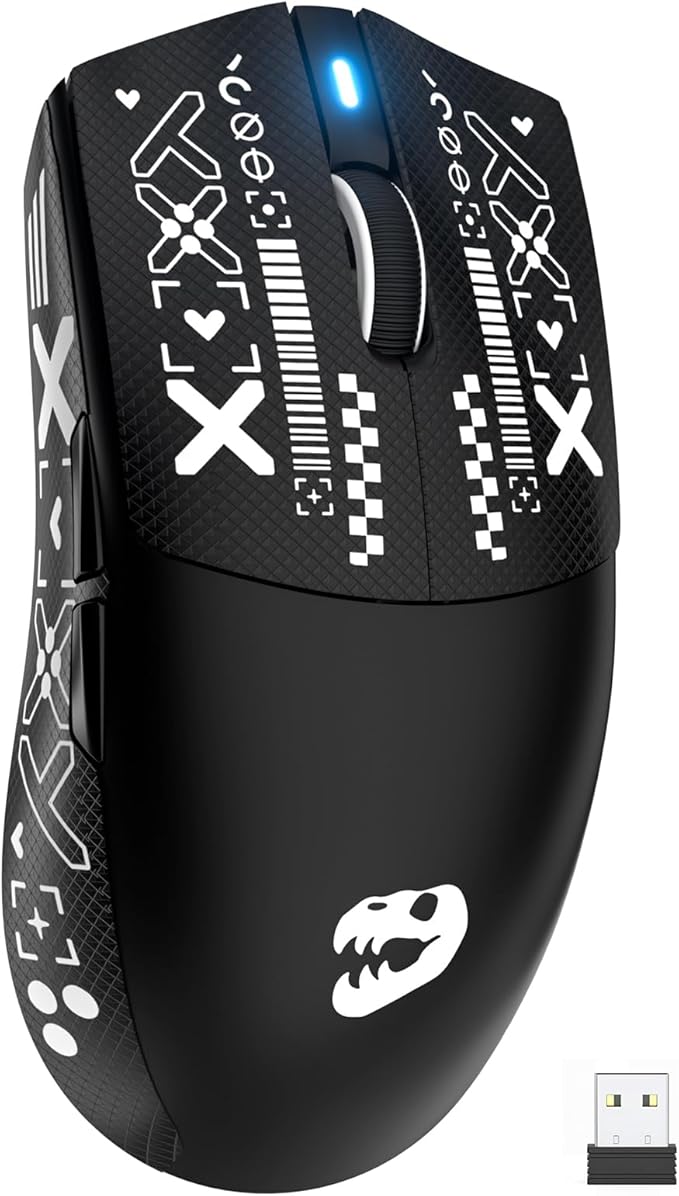 J-Tech Digital Wireless Gaming Mouse - 47g Ultra Lightweight 8000W Switches 24000 DPI Optical Sensor 120-hour Rechargeable Battery Symmetrical Design Bluetooth USB-C Cable – Black