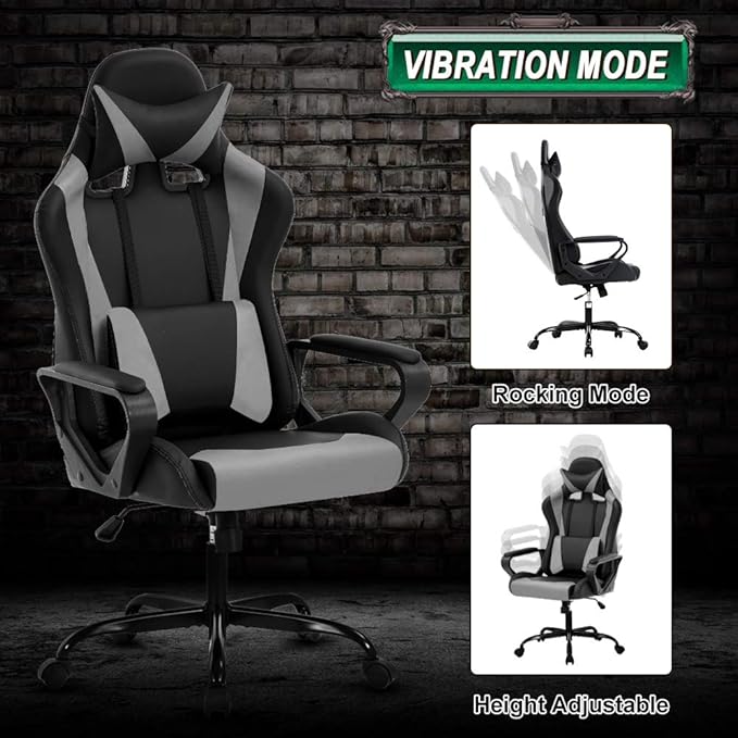 Modern Gaming Chair Ergonomic High Back PU Leather Office Chair with Lumbar Support Grey