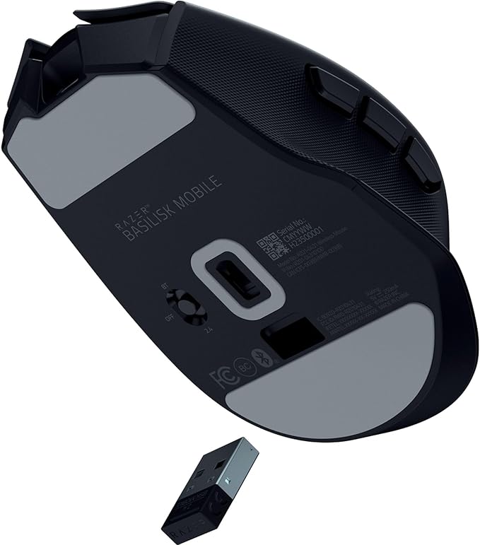 Razer Basilisk Mobile Portable Ergonomic Wireless Gaming Mouse: 10 Programmable Controls HyperScroll - Optical Switches Gen-3 - Long Battery Life - AI Prompt - 2.4 GHz Bluetooth USB C