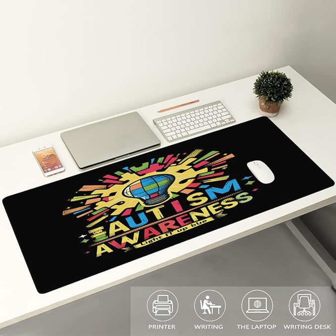 Large Mouse Mat Light Bulb Color Autism Computer Mousepad with Non-Slip Rubber Base Waterproof Mouse Pad Keyboard Pad for GamerHome School Laptop Office Accessories35.4x15.7 in