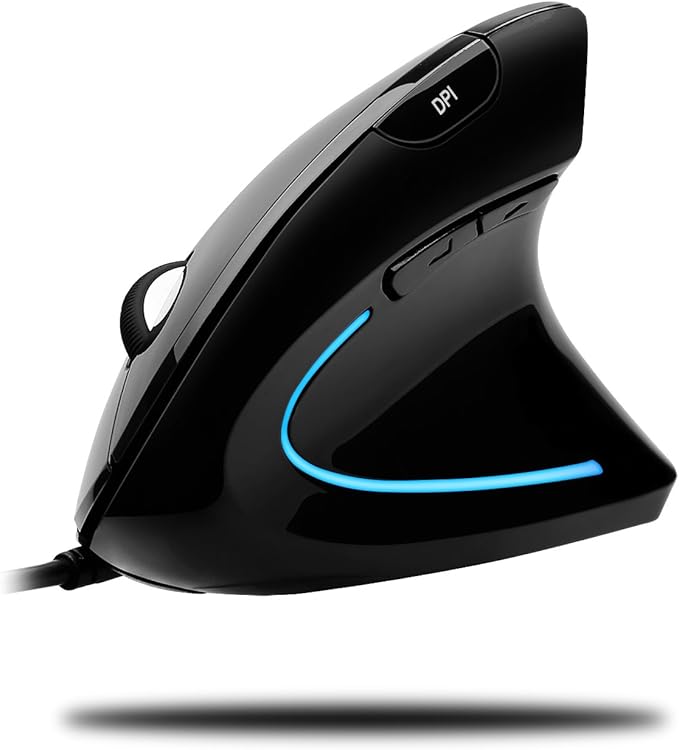 Adesso Wired Vertical Ergonomic Illuminated Optical 6-Button USB Mouse - Right Hand Orientation Black