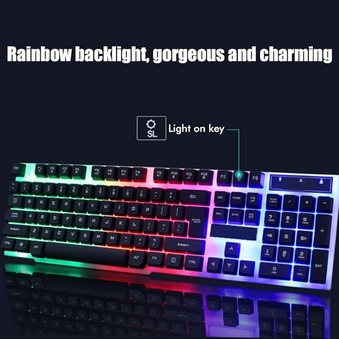 LED Backlit Gaming Keyboard and Mouse Combo for PC Desktop Laptop Colorful Glowing Mouse and Fast Response Velocity (Black)