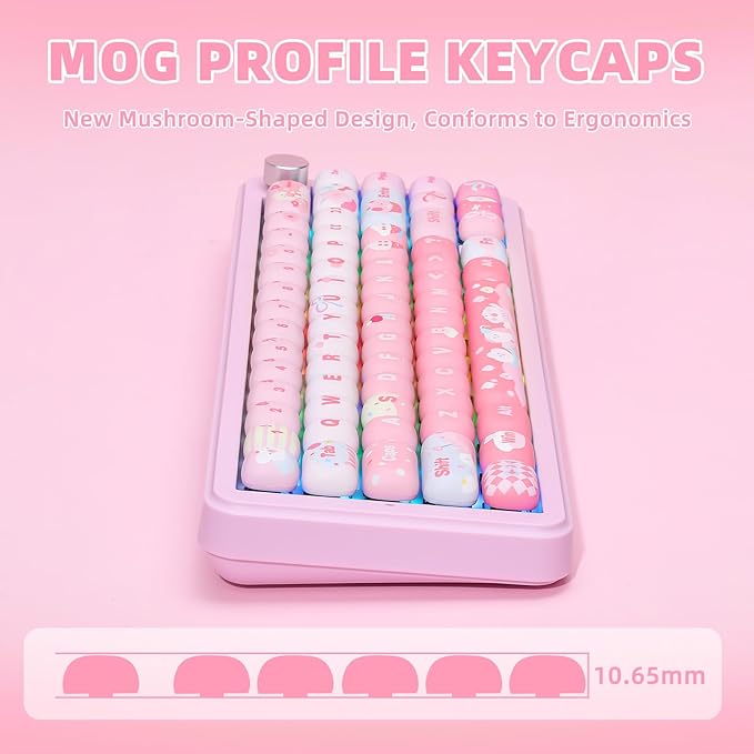 YUNZII Cute Pink Ice Cream Custom Keycaps 138 Keys Dye Sub PBT MOG Profile Keycap Set for Mechanical Gaming Keyboards (Pink Ice Cream)