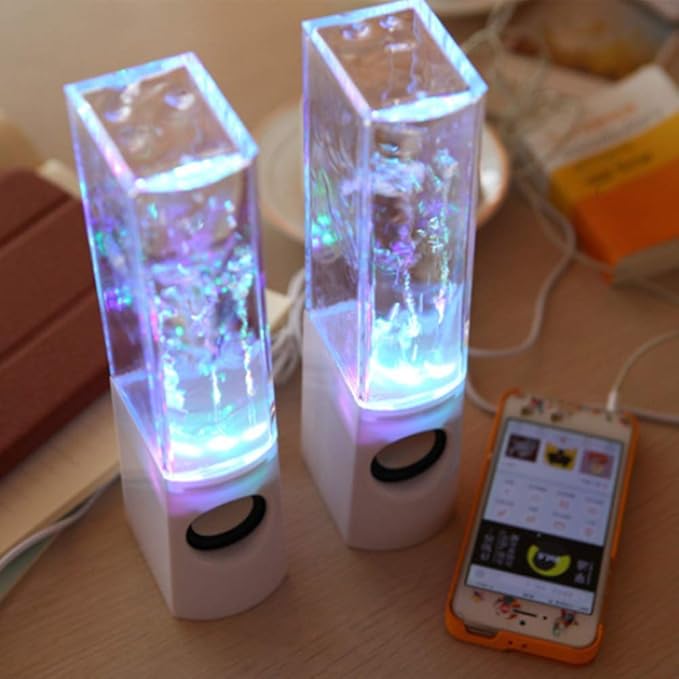 2PCS LED Light Speakers Dancing Water Music Fountain Light for PC Laptop for Phone Portable Desk Stereo Speaker White
