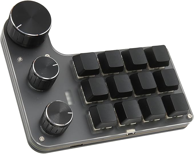 Zunate Mini Macro Mechanical Gaming Keyboard 12 Keys 3 Knobs One Handed USB PC Keypad Programmable Shortcut Custom Function Keyboard for Game Office (Wired USB)