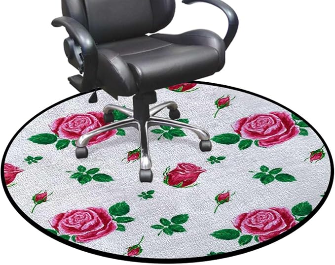 Red Green White Chair Mat Office Protector for Hardwood Floors Anti-Slip Floor Protection Mat Multi-Purpose Chair Carpet for Desk Watercolor Roses and Leafs Diameter 51 in