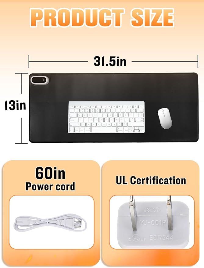 Large Heated Gaming Mouse Pad Gamer Gifts- 5 Levels Heating &amp Timed Auto Shut-Off Heated Desk Pad Mat for Keyboard Winter Gaming Accessories Gifts for Men Boy Women 31.5''x13'' Black