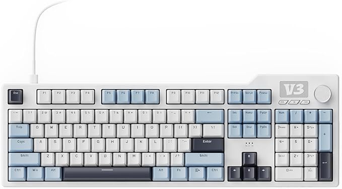 AJAZZ AK35I V3 104-Key Full Size Wired Gasket Mount Gaming Keyboard with Multimedia Buttons &amp Knob Control | Five Layer Pad | OEM Profile PBT Keycaps | Blue Backlit Custom Keyboard