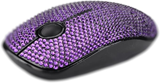 Luxury Bling Wireless Mouse for Girls Pink Rhinestone Coverd Computer Mouse with USB Receiver Sparkly Cute Mice for Laptop PC Notebook MacBook - Purple