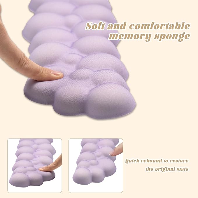 Memory Foam Keyboard Wrist Rest &amp Mouse Pad Set - Ergonomic Support for Laptop Mac &amp PC Cute Purple Cloud Design Non-Slip Base for Typing Gaming Pain Relief Comfortable Office Desk Must-