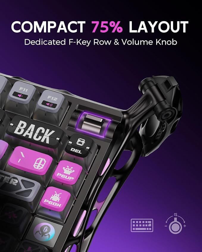 GravaStar Mercury K1 Pro Wireless Mechanical Gaming Keyboard 75% Layout RGB Custom Keyboard Electroplated Glossy Frame Hot-Swappable Linear Switches – Cyberpunk Edition