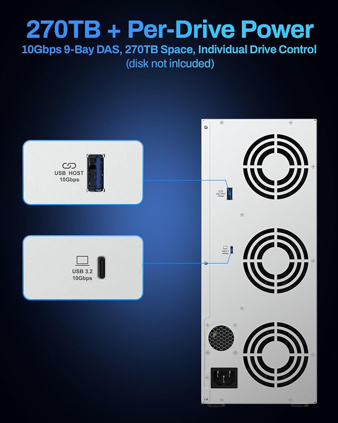 TERRAMASTER D9-320 Hard Drive Enclosure - 9Bay USB 3.2 Gen2 10Gbps Type-C External HDD Storage Independent Power Control for Each Bay Hot Swappable Plug and Play (Diskless)