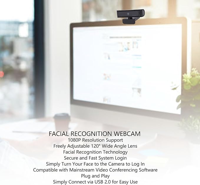 EBTOOLS 1080P Facial Recognition Webcam 120 Wide Angle Lens with Built in Microphone and Privacy Cover for Hello Login PC Laptop Zoom Skype Teams