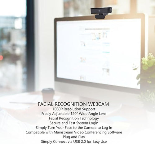 1080P Webcam with Wins Hello Facial Recognition Web Camera for Wins 11/10 2MP 30fps USB Webcam with Microphone 120 Wide Angle Lens Plug and Play