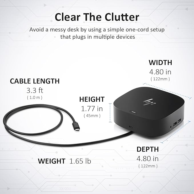 HP Docking Station for Dual Monitor Bundle - 1 Year Warranty HP USB-C G5 Dock for USB-C &amp Thunderbolt Laptop with 120W AC Adapter + HDMI &amp DisplayPort Cables + USB Cable