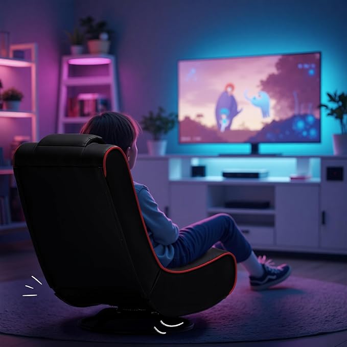 GTPLAYER Floor Gaming Chair Foldable Swivel Floor Chairs for Kids Boys Comfy Video Game Seat with 360° Multipurpose for Gamers Bedroom or Game Room (Red)