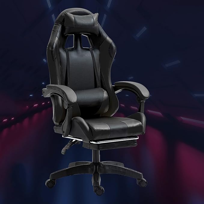 Gaming Chair Office Chair High-back Ergonomic Video Game Chairs with Footrest and Lumbar Support Height Adjustable Racing Style Computer Chair with Swivel Seat and HeadrestOne Size Black