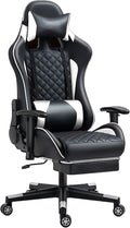 Gaming Chair with Footrest Office Racing Desk Ergonomic Chair Leather Reclining Gamer Chair Adjustable Armrest High Back Computer Chair White