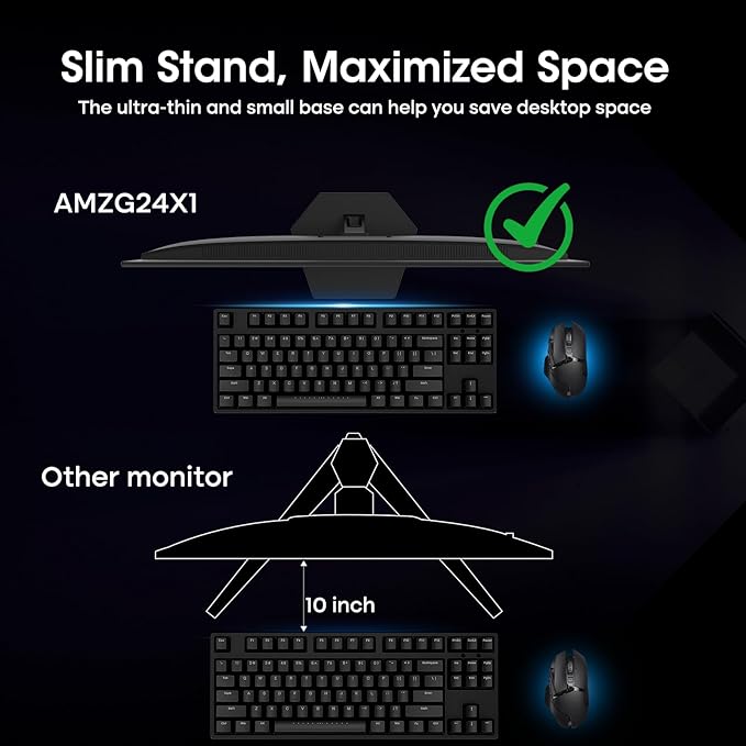 Amzfast 24 Inch Gaming Monitor 180Hz 200Hz FHD 1080p Computer Monitor 1ms Adaptive Sync 3000:1 129% sRGB HDR Display Eye Care VESA 75x75 Metal Stand HDMI 2.0 | DP 1.4 AMZG24X1
