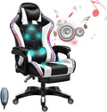 Ergonomic Gaming Chairs for Adults with Speakers and LED Lights Computer Chair with Footrest and Lumbar Support High Back Video Game Chair for Home OfficeWhite
