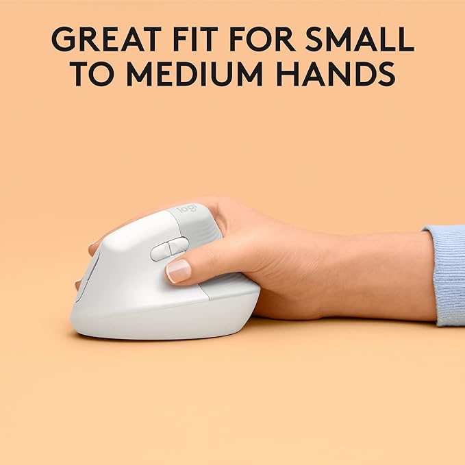 Logitech Lift for Mac Wireless Vertical Ergonomic Mouse Bluetooth Quiet Clicks Silent Smartwheel 4 Customizable Buttons for macOS/iPadOS/MacBook Pro/MacBook Air/iMac/iPad - Off White