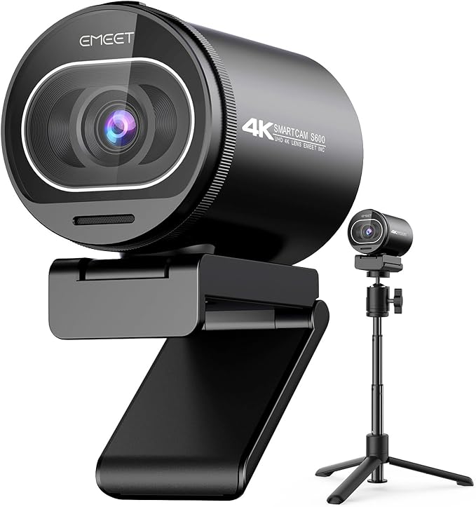 EMEET S600 4K Webcam with Tripod for Streaming - Sony 1/2.55'' Sensor PDAF Autofocus 1080P@60FPS 2 Noise Reduction Mics Built-in Privacy Cover 73° FOV Streaming Webcam for Product/Game/Beauty