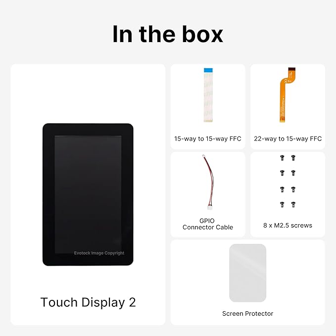 Pi Touch Display 2 Late 2024 Release - 7 HD Touchscreen 720x1280 5-Finger Capacitive Touch Anti-Glare Compatible with All Pi Models Except Zero and Pico Includes Free Screen Protector