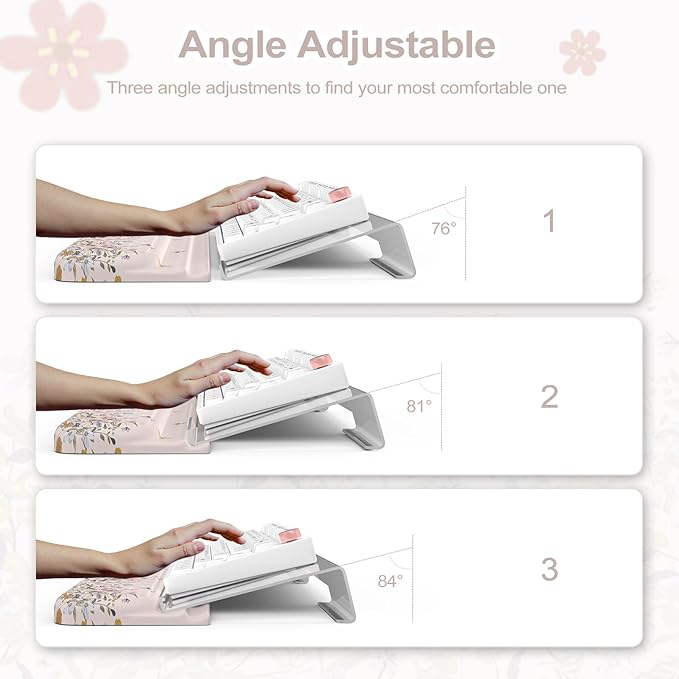 2 in 1 Wrist Pad for Keyboard 3-Level Height Adjustment Keyboard Riser for Typing Memory Foam Wrist Support for Keyboards for Office Home(Off White)