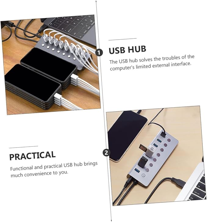 USB Hub with Separate Power Switches USB Extension Device Compact Lightweight for Laptop Office Travel