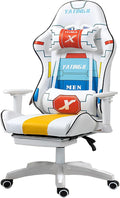 JSWHYBD Ergonomic Gaming Chair Recliner Adjustable Desk Chair Comfortable Hight Leather Swivel Computer Chair with 360°for Adult Teen Office Or Gaming Big and Tall Nofootrest White