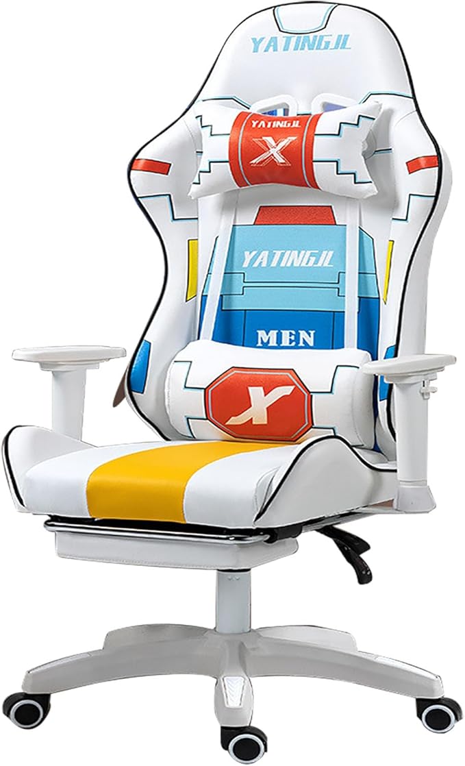 JSWHYBD Ergonomic Gaming Chair Recliner Adjustable Desk Chair Comfortable Hight Leather Swivel Computer Chair with 360°for Adult Teen Office Or Gaming Big and Tall Nofootrest White