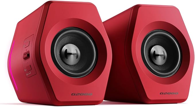 Edifier G2000 RGB Gaming Speakers 32W Peak Power Compact Design for PC/PS4/Desktop Bluetooth 5.1 3.5mm AUX Game/Movie/Music Modes 12 RGB Lighting Effects - Red