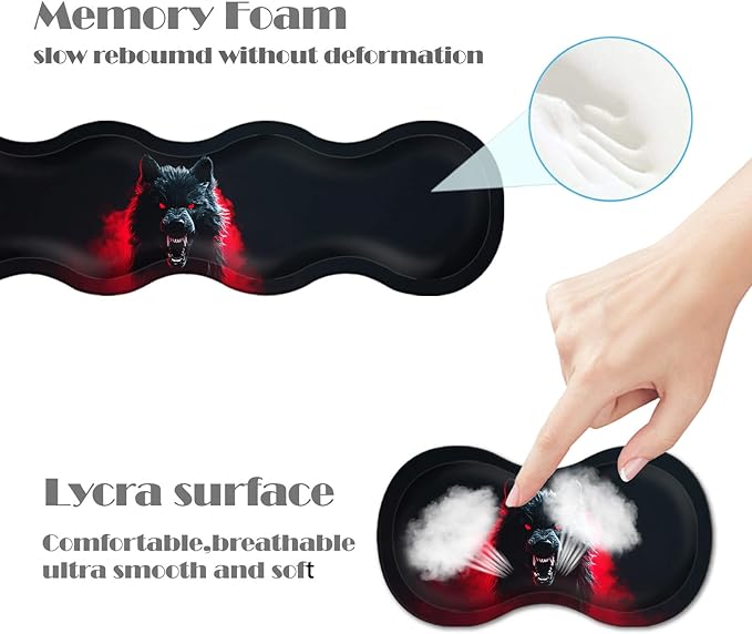 Ergonomic Keyboard Wrist Rest &amp Mouse Pad Wrist Rest SetXL Gaming Desk Mat 31.5x 11.8Non-Slip BaseMemory FoamEasy Typing Pain Relief for Office &amp HomeWolf Red Smoke