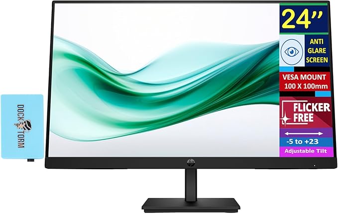 HP 24 Series 3 Pro 24 FHD Computer Monitor (1920x1080) 100Hz Anti-Glare Display HDMI VESA Mount Black with Dockztorm Dock