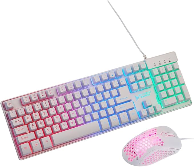 Skytech Gaming Classic RGB Gaming Mouse &amp Keyboard Combo Customizable Chroma RGB Lighting Max 6200 DPI &amp 104 Keys USB Wired Mouse &amp Keyboard Ergonmic Comfortable Feel Design Color Whit