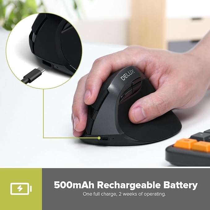 DELUX Wireless Ergonomic Mouse Vertical Mouse for Small Hands Silent Click Ergo Mouse Up to 4000 DPI 6 Buttons Rechargeable 2.4G/BT 5.2 Dual-Mode Compatible with Laptop/PC (M618MINI-Iron Gray)