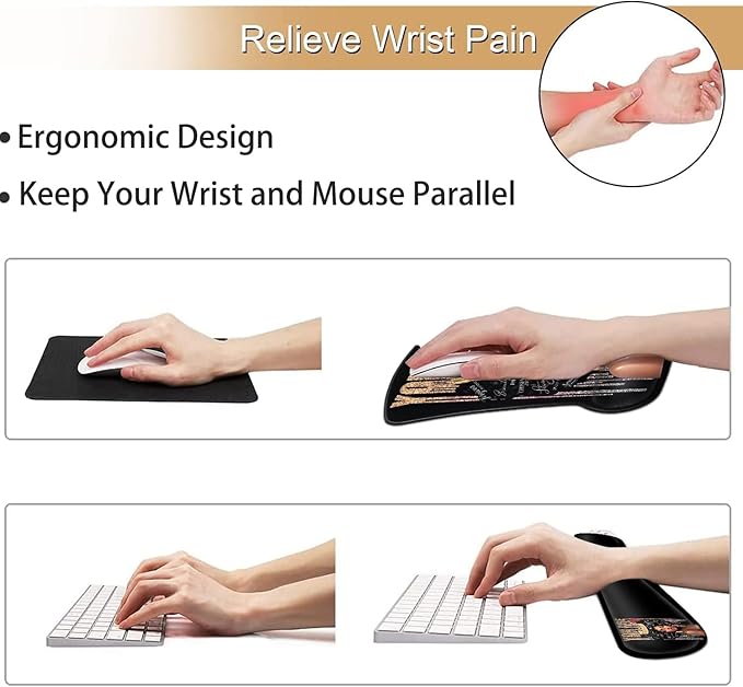 Keyboard Wrist Rest and Mouse Pad Wrist Support Set Ergonomic Gel Mouse Pad Wrist Rest with Non-Slip Base for Home Office Desk Pad Easy Typing African American Black Women Gaming Mouse Pad