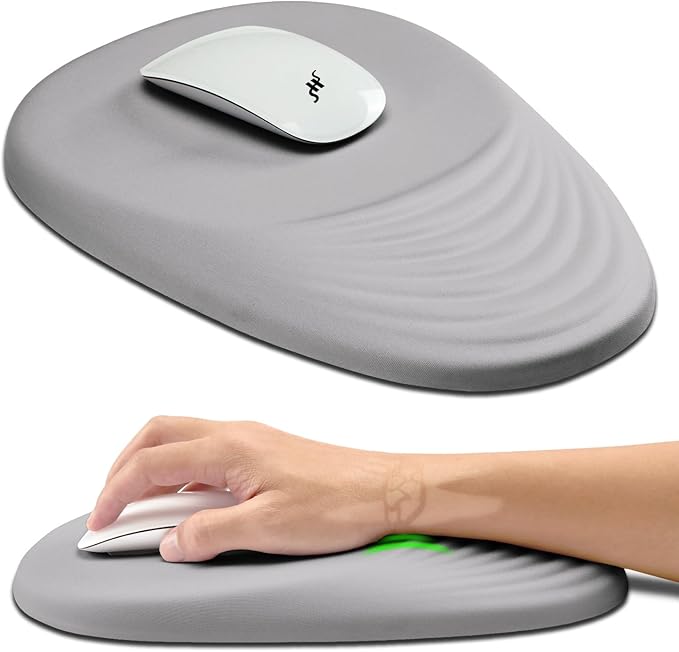Hokafenle Ergonomic Mouse Pad Wrist Support Terraced Slope Carpal Tunnel Wrist Pad for Mouse with Unibody Memory Foam Wrist Rest Pain Relief Mousepad (Silvery White 11.8x7.9 in)