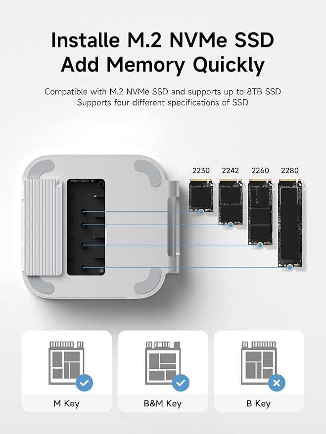 Hagibis Mac mini M4 Hub &amp Stand with SSD Enclosure 3 in 1 USB Type-C Docking Station with M.2 NVMe SSD Case 4K@60Hz HDMI 10Gbps USB3.2 Gen2 SD4.0 TF4.0 5V/2A Power Supply for M4 Pro (MC60H)