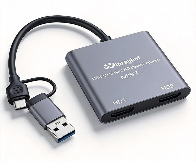 USB to Dual HDMI Adapter Type C to HDMI Splitter 1080@60Hz for 2 Monitors USB 3.0 to 2 HD Display Support Mac / Windows / Dual HD Extender - External Video &amp Graphics Card Adapter