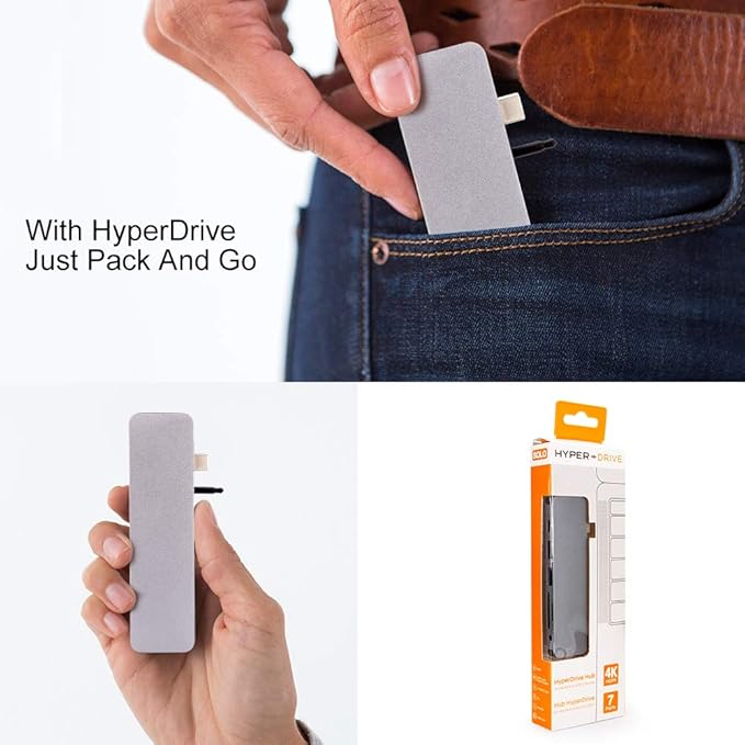 HyperDrive USB-C Hub Adapter Sanho Solo 7-in-1 Type C Dongle for MacBook Pro PC w USB-C Port: USBC 60W Power Delivery USBC 5Gbps Data 4K HDMI microSD/SD Card Reader 2xUSB 3.0 Audio Jack - Grey