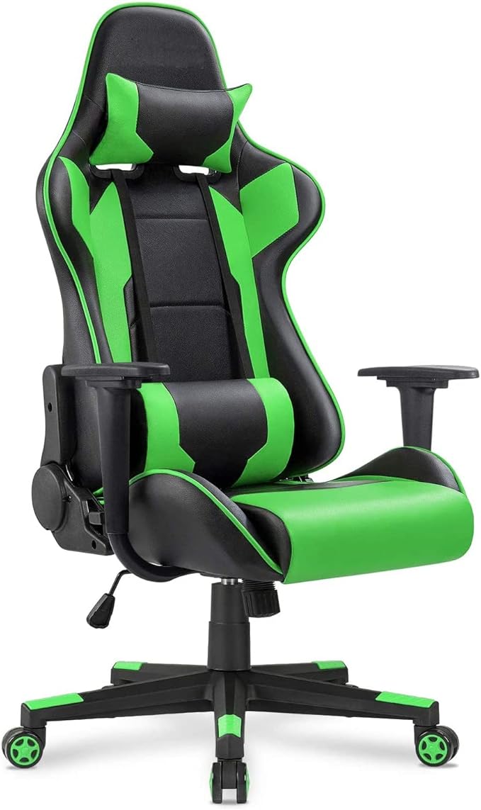 WANYE High Density Foam Gaming Chair -Cheap High Back Gaming Chair with Racing Design Synthetic Leather Green