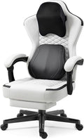 Gaming Chair with Heated Massage Lumbar Support Ergonomic Recliner High Back PC Chair Pocket Spring Cushion &amp Footrest 330lbs Capacity Leather Computer Chair for Adult/Heavy PeopleWhite