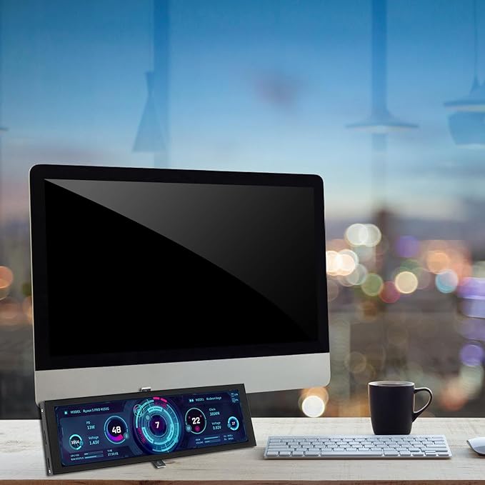 8.8Inch LCD 1920x480 Computer Monitor Chassis Sub-Screen Aluminum Case Real Time Data Tracking Aluminum Alloy Computer Monitor