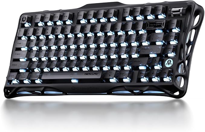 GravaStar Mercury K1 75% Wireless Mechanical Keyboard Aluminum Alloy Gaming Keyboard with Knob Hot Swappable Linear Switches Transparent Keycaps RGB Backlit 2.4GHz/BT5.0/USB for PC Gaming