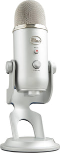 Logitech Creators Blue Yeti USB Microphone for PC Mac Gaming Recording Streaming Podcasting Studio and Computer Condenser Mic with Blue VO!CE Effects 4 Pickup Patterns Plug and Play - Silver