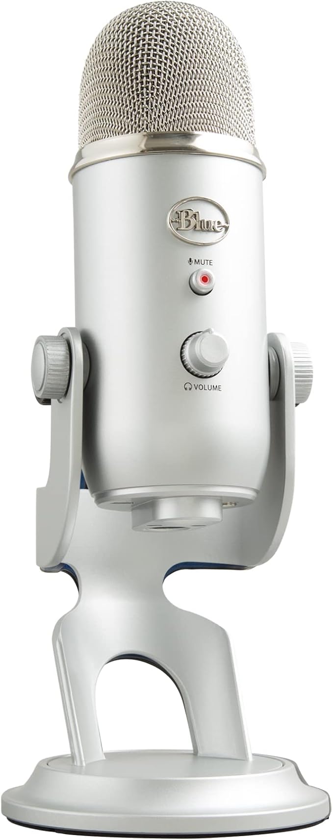 Logitech Creators Blue Yeti USB Microphone for PC Mac Gaming Recording Streaming Podcasting Studio and Computer Condenser Mic with Blue VO!CE Effects 4 Pickup Patterns Plug and Play - Silver