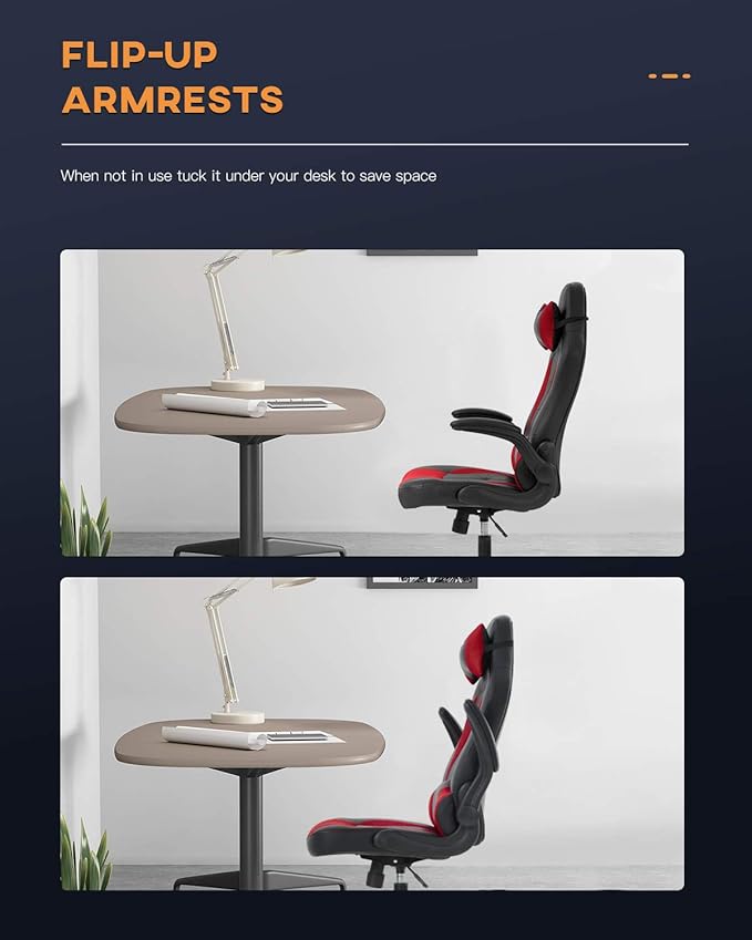 PC Gaming Chair Video Game Chair Racing Style Office High Back Desk Executive PU Leather Rolling Task Swivel Computer with Lumbar Support HeadrestRed