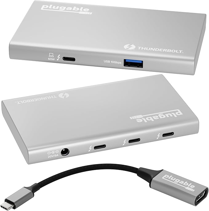 Plugable 5-in-1 Thunderbolt 4 HubSingle 8K or Dual 4K Display 4K HDMI Adapter Included Thunderbolt 4/3 USB4USB-C Expansion for Modern Mac and Windows Systems Driverless