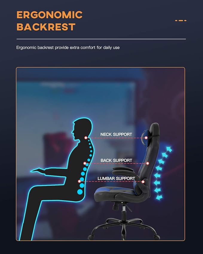 PC Gaming Chair Video Game Chair Racing Style Office High Back Desk Executive PU Leather Rolling Task Swivel Computer with Lumbar Support HeadrestBlue